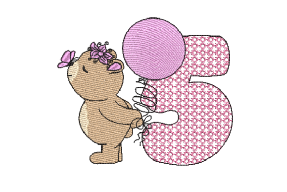 Number 5 Cute Teddy Embroidery Design