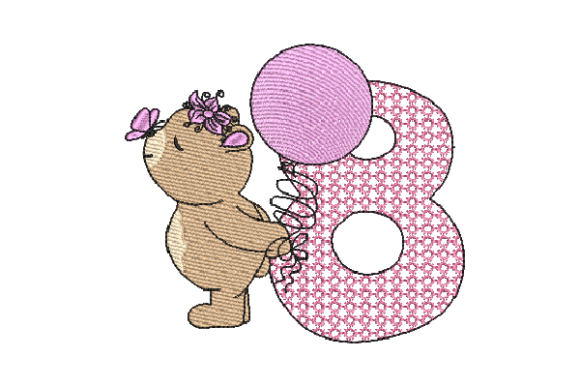 Number 8 Cute Teddy Embroidery Design